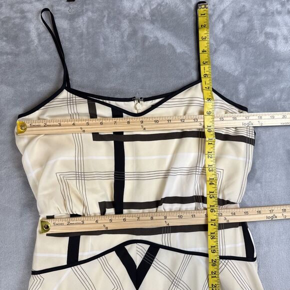Banana Republic Women's Size 8 Cream Black Plaid Midi Dress Strappy V-Neck - Picture 2 of 7